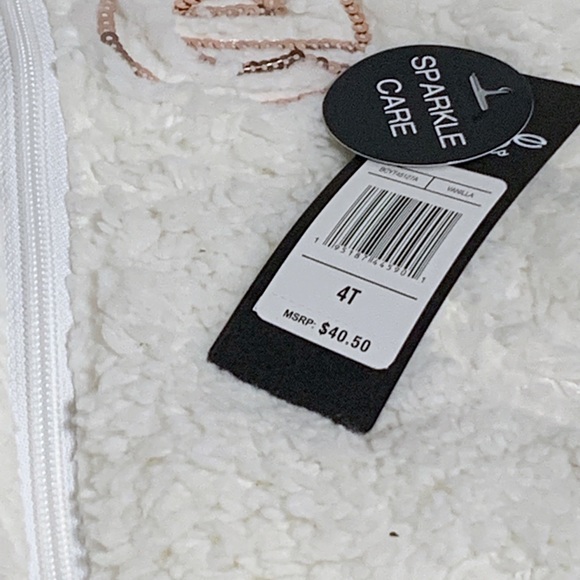 NWT Bebe girls vanilla with sequin zip up Sherpa hoodie -4T - Picture 5 of 8